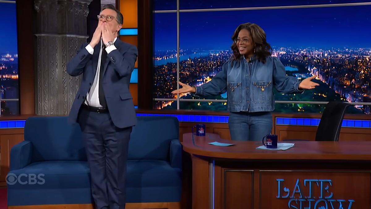 photo of Oprah Winfrey, Stephen Colbert. 