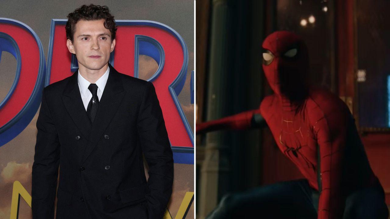 Split Photo of Tom Holland and 'Spiderman'