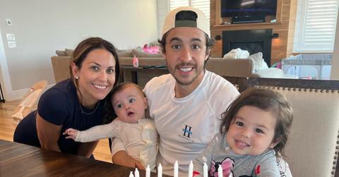 Photo of Johnny Gaudreau, wife Meredith and their two kids..