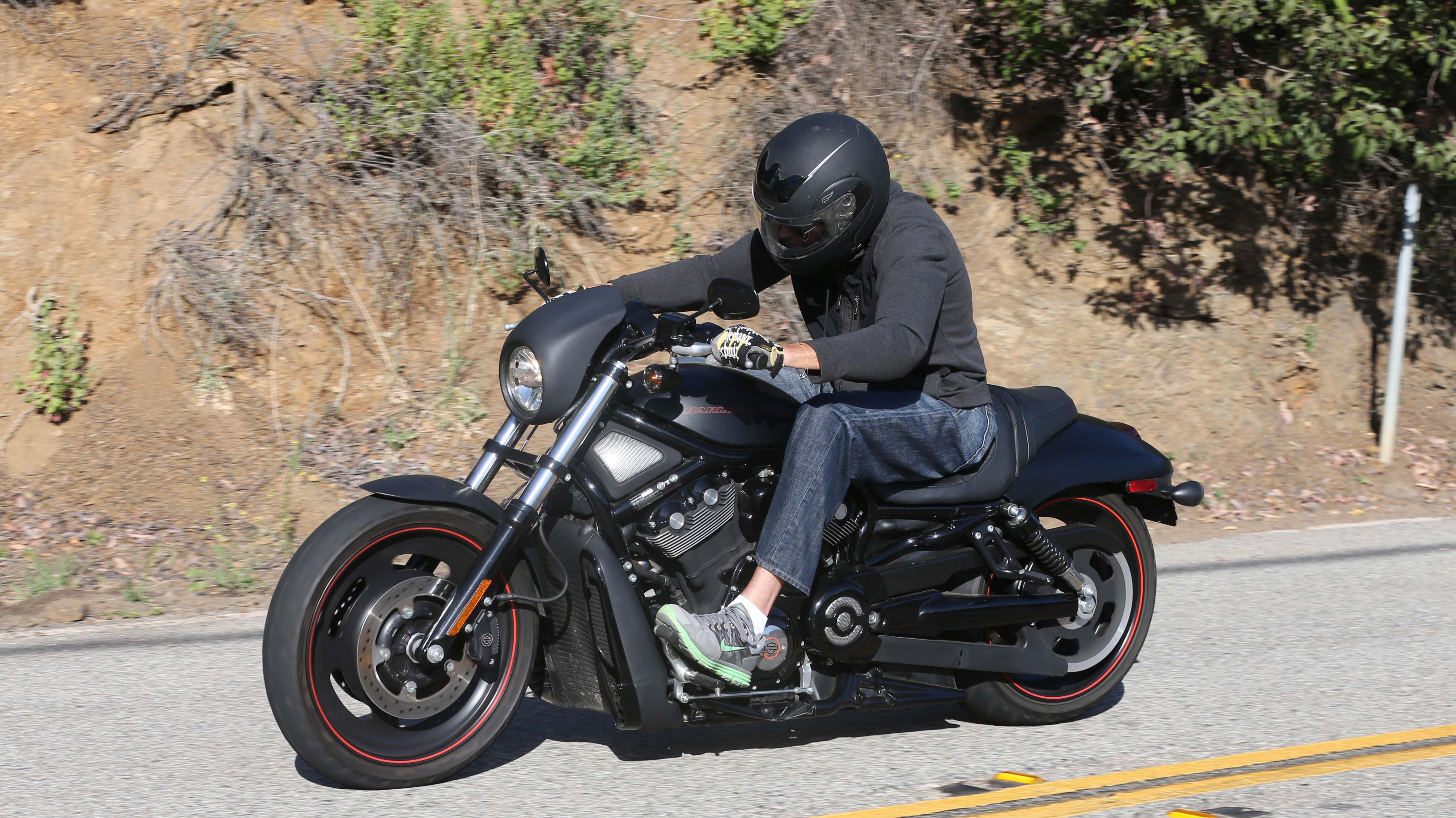 EXCLUSIVE: ** PREMIUM RATES APPLY** Bruce Jenner goes for a late afternoon spin on his motorcycle.