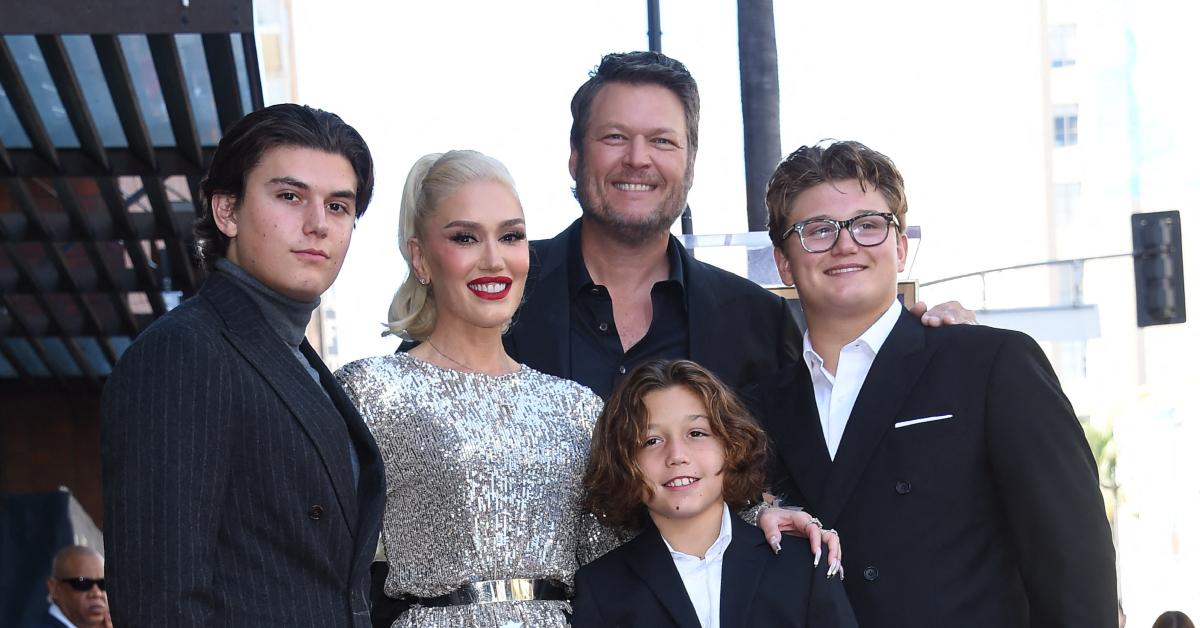 Photo of Blake Shelton, Gwen Stefani and her three sons.