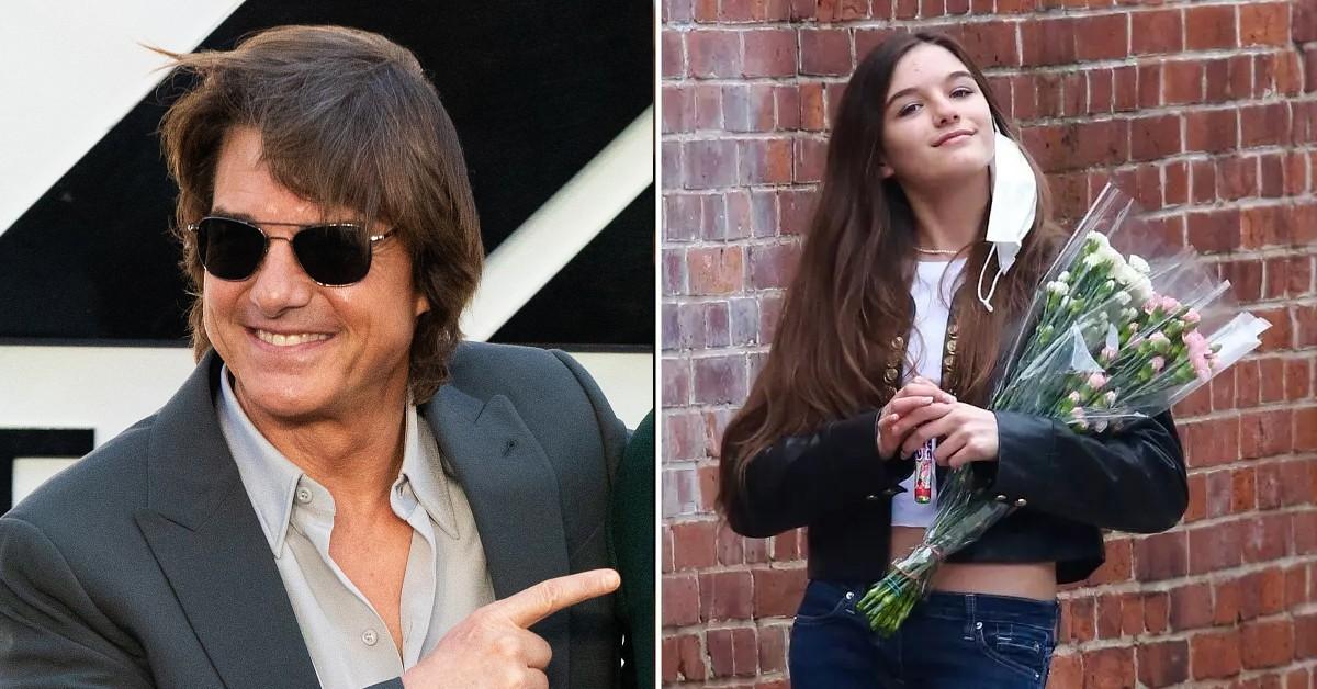 split photo of Tom Cruise and Suri Cruise.