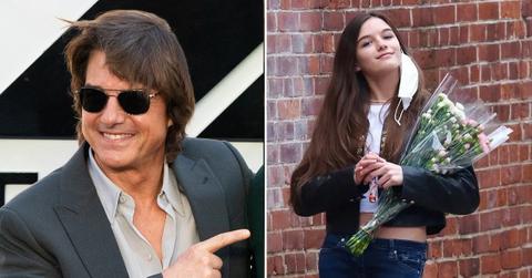 split photo of Tom Cruise and Suri Cruise.