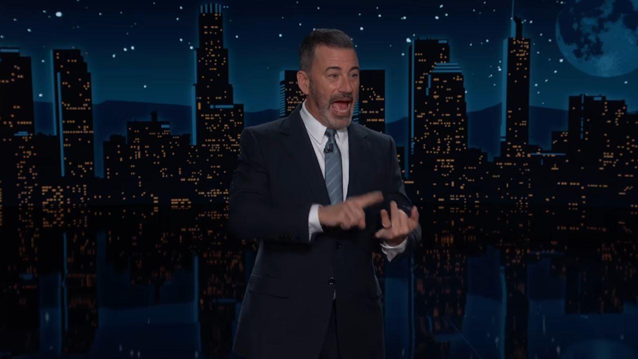 Image of Jimmy Kimmel coined the phrase 'double Trump dump' while discussing Kimberly Guilfoyle’s separation from Donald Trump Jr. and her removal from the diplomatic post.