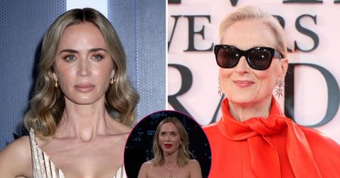 split photo of Emily Blunt & Meryl Streep