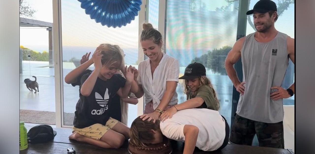 chris hemsworth elsa pataky under fire slamming sons face cake