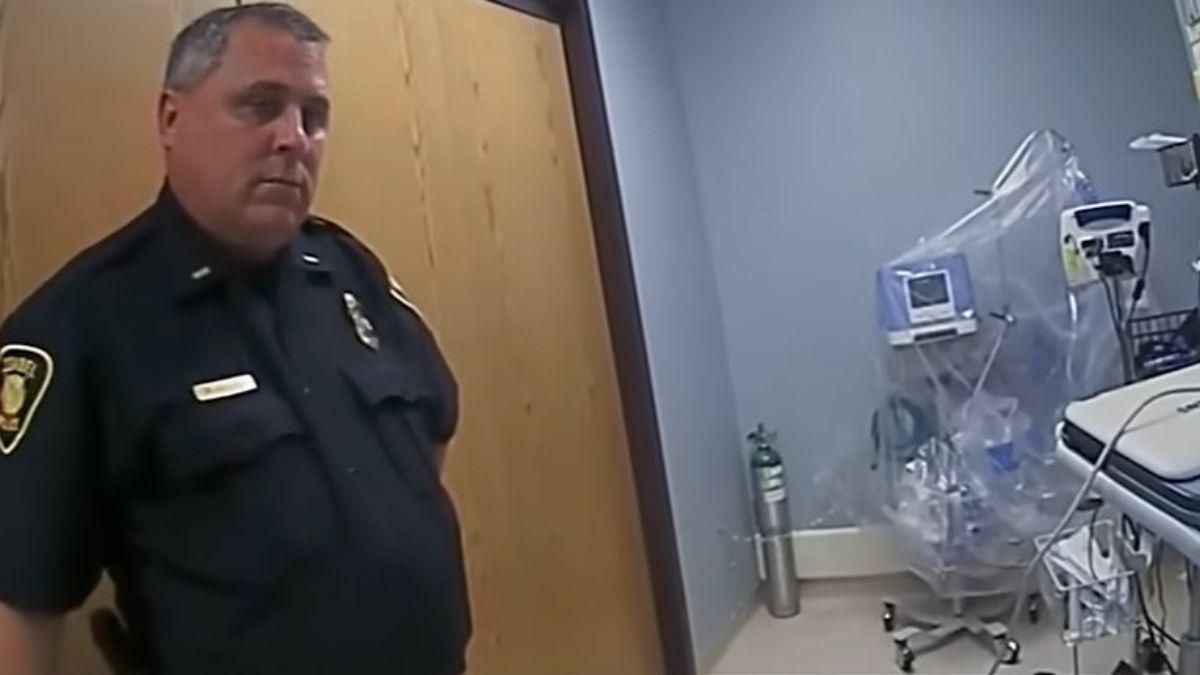 Image of Taylor Parker being confronted at an Oklahoma hospital after discovering Reagan Simmons-Hancock had been killed.