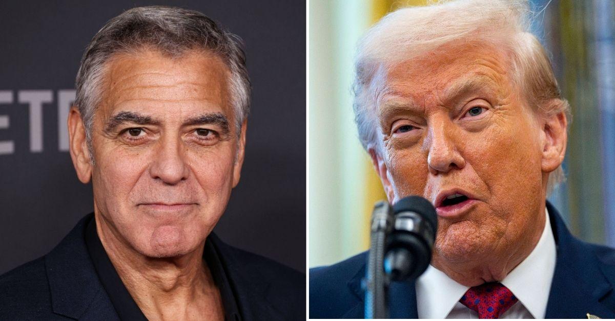 Split photo of George Clooney & Donald Trump