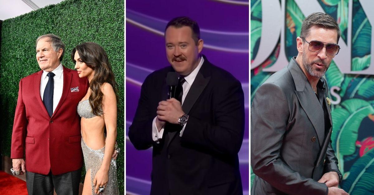 Composite Photos of Aaron Rodgers, Bill Belichick and Shane Gillis