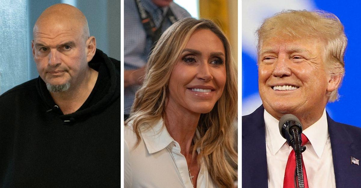 split photo of john fetterman, lara trump and donald trump