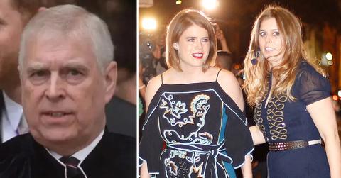 Photo of Prince Andrew; picture of Princess Eugenie and Princess Beatrice.