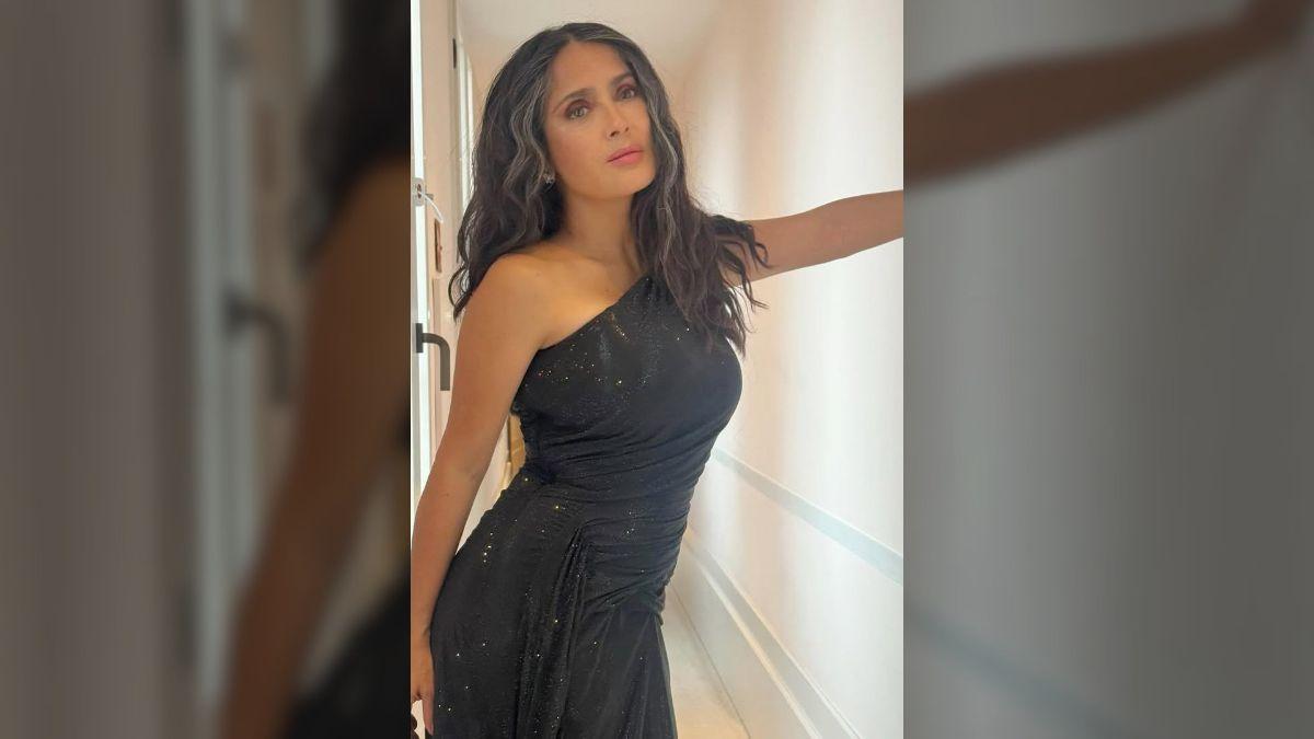 Photo of Salma Hayek flaunted her figure in a body-hugging black dress during her Venice trip. 