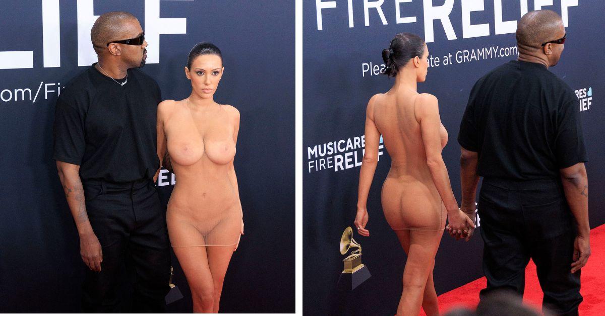 image of Bianca Censori stepped out in a sheer gray bodysuit during a movie date with Kanye West in Los Angeles.