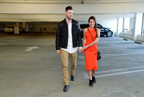 Lea Michele and boyfriend, Matthew Paetz, wearing Metaphor and Structure for Sears headed to a holiday party in Los Angeles.