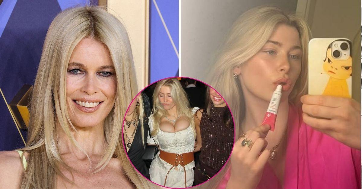 split photo of Claudia Schiffer and Clementine Vaughn