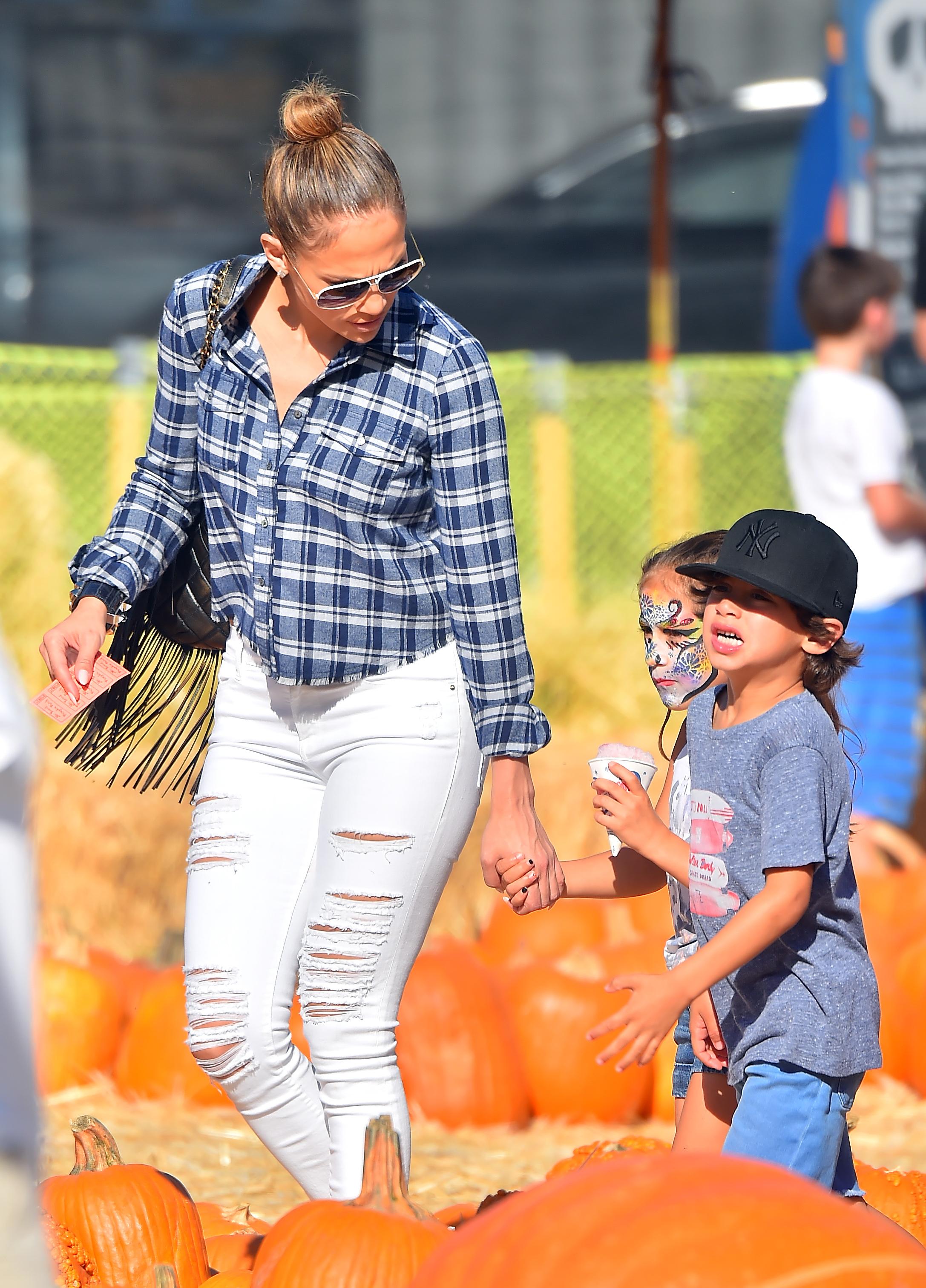 Jennifer Lopez takes Emme and Max to Mr Bones Pumpkin Patch