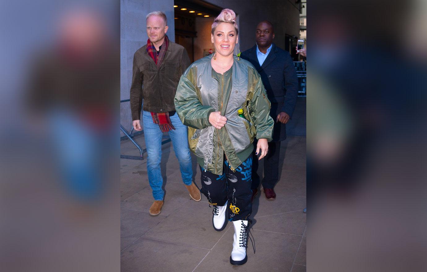 Pink in bomber jacket