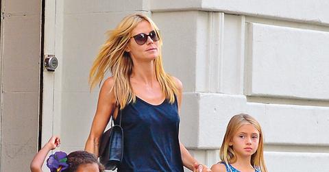 Heidi Klum and her daugters Lou Samuel and Leni Samuel both sport heels as they step out of Nobu restaurant with their supermodel mother in NYC