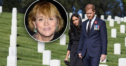 Inset of Smantha Markle, Meghan Markle and Prince Harry on Remembrance Day at LA Cemetary