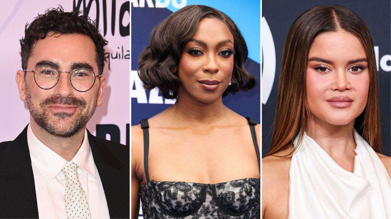 Split image of Dan Levy, Ego Nwodim, and Maren Morris.