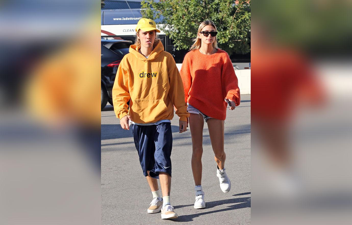 Justin Bieber and Hailey Baldwin head for lunch in colorful outfits