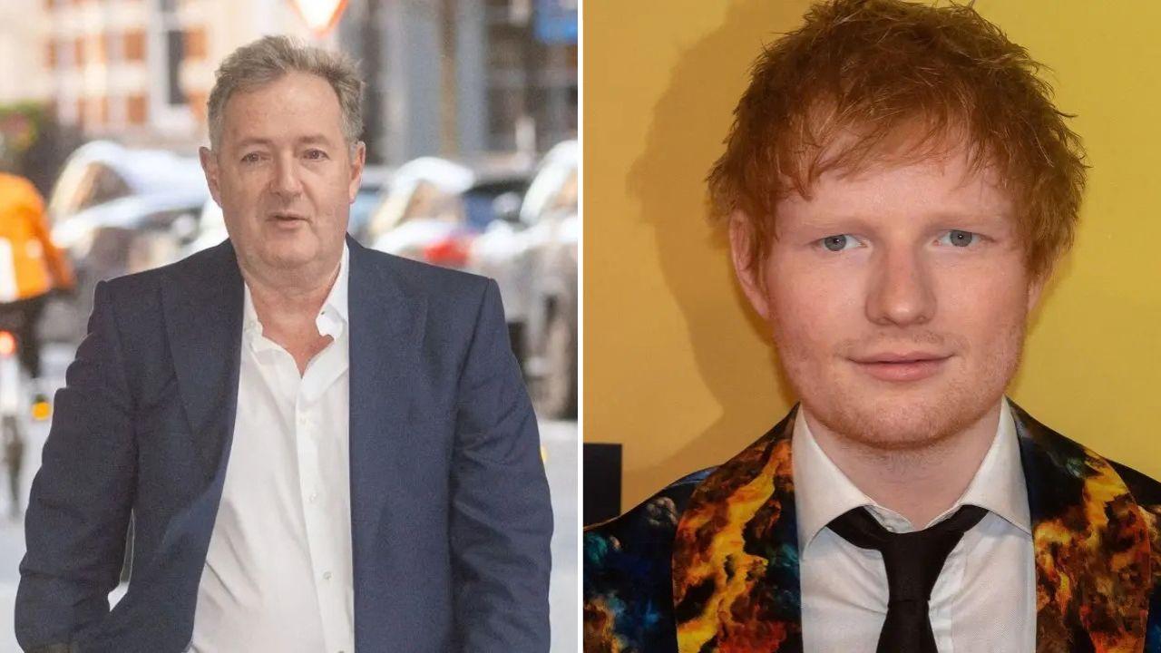Split photo of Piers Morgan & Ed Sheeran