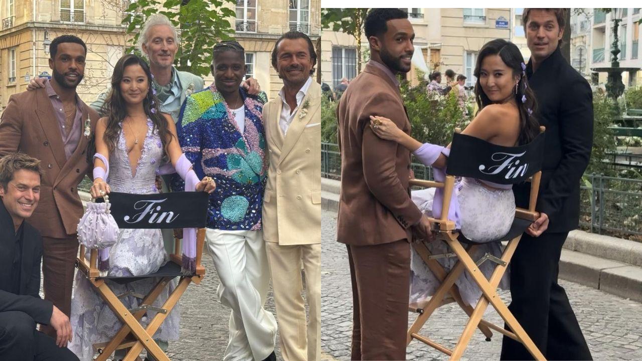 Split image of part of the cast of 'Emily in Paris.'