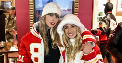 taylor swift brittany mahomes twinning matching cheifs jackets photos
