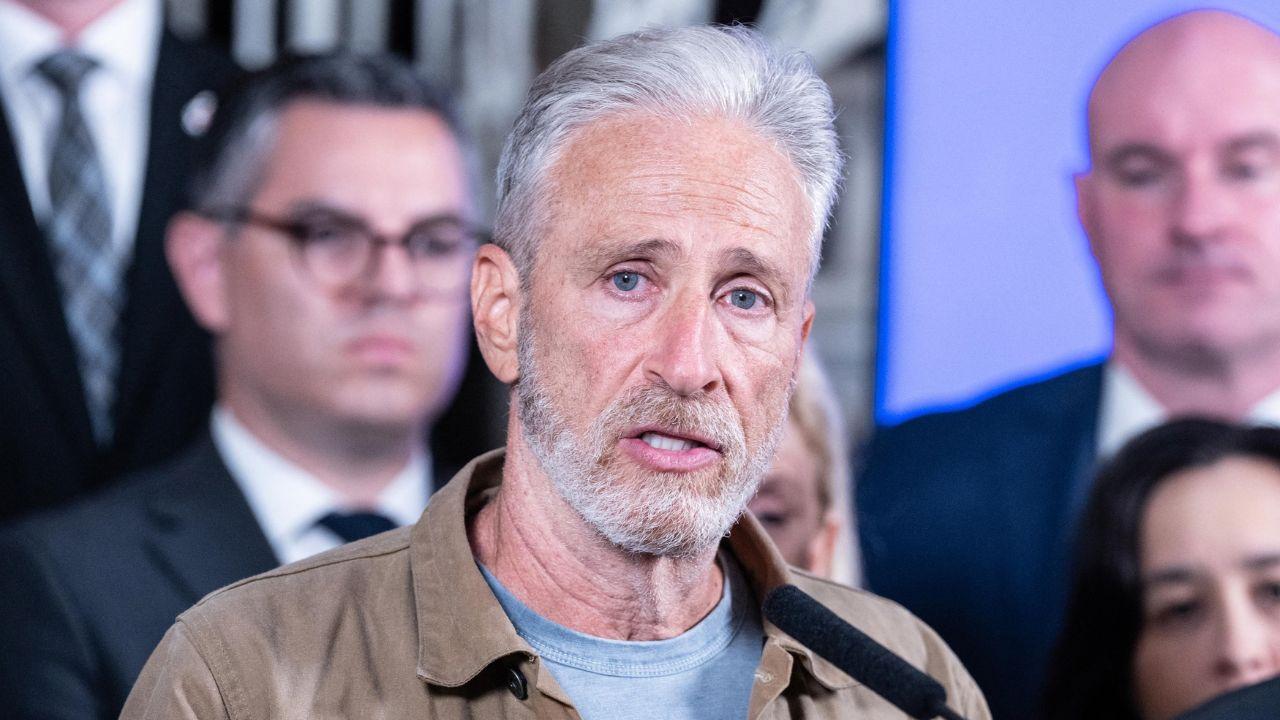 Image of Jon Stewart took aim at Donald Trump’s threats against Iran on ‘The Weekly Show’ podcast.
