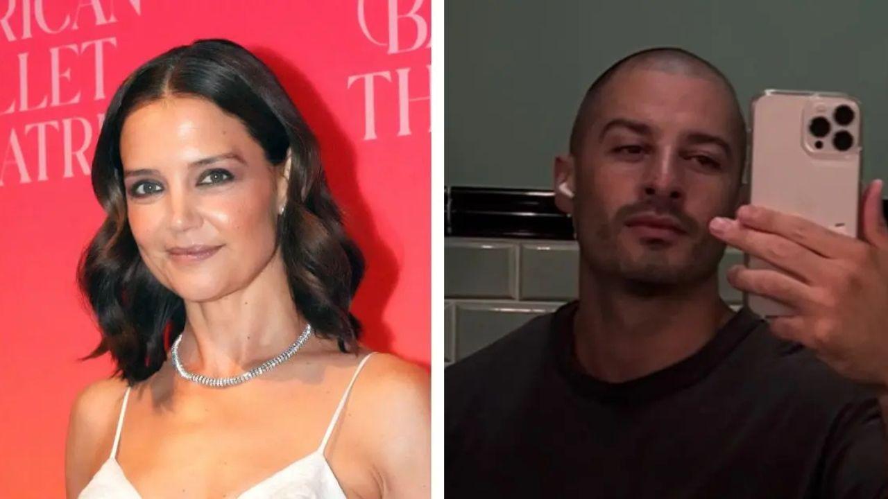 Image of Katie Holmes and Jason Bard Yarmosky wore matching outfits for their Ferragamo pop-up outing.