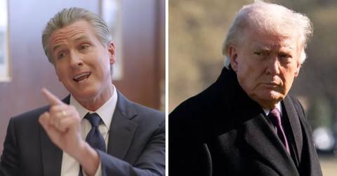 split photo of gavin newsom and donald trump