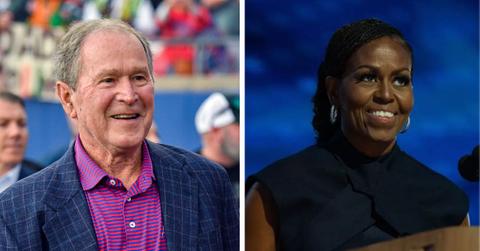 split photo of george w. bush and michelle obama