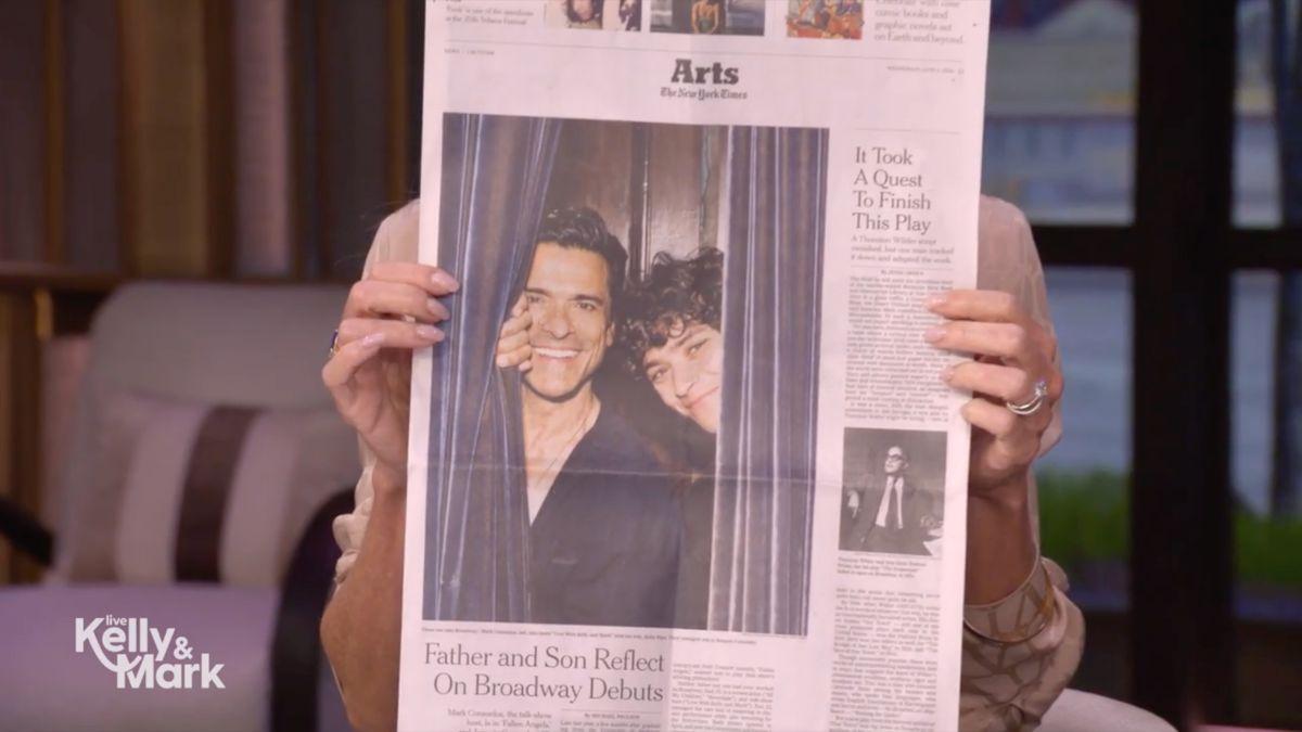 Image of Proud mom Kelly Ripa plans to frame Mark Consuelos and Joaquin's 'New York Times' cover and send copies to 'the grandparents.'