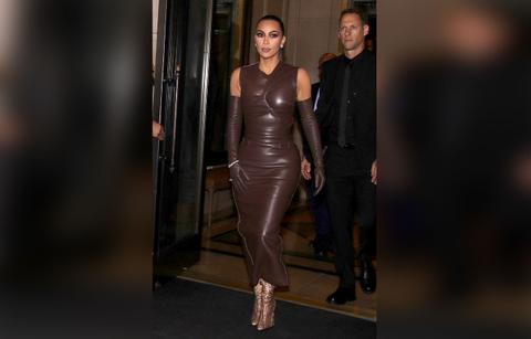 kim kardashian wears a leather dress from her upcoming fendi x skims release ok