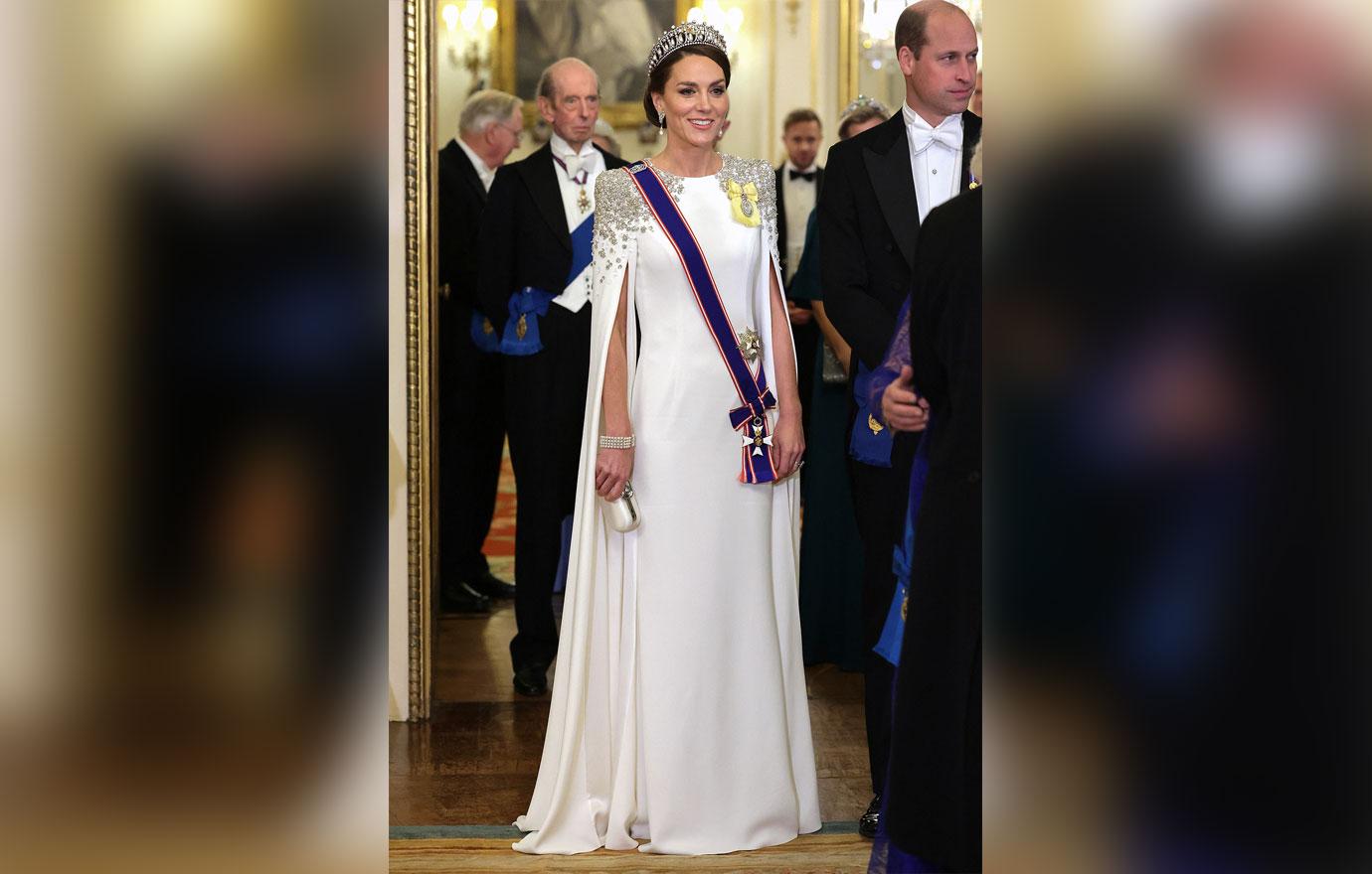 kate middleton king charles banquet crystal gown tiara photos