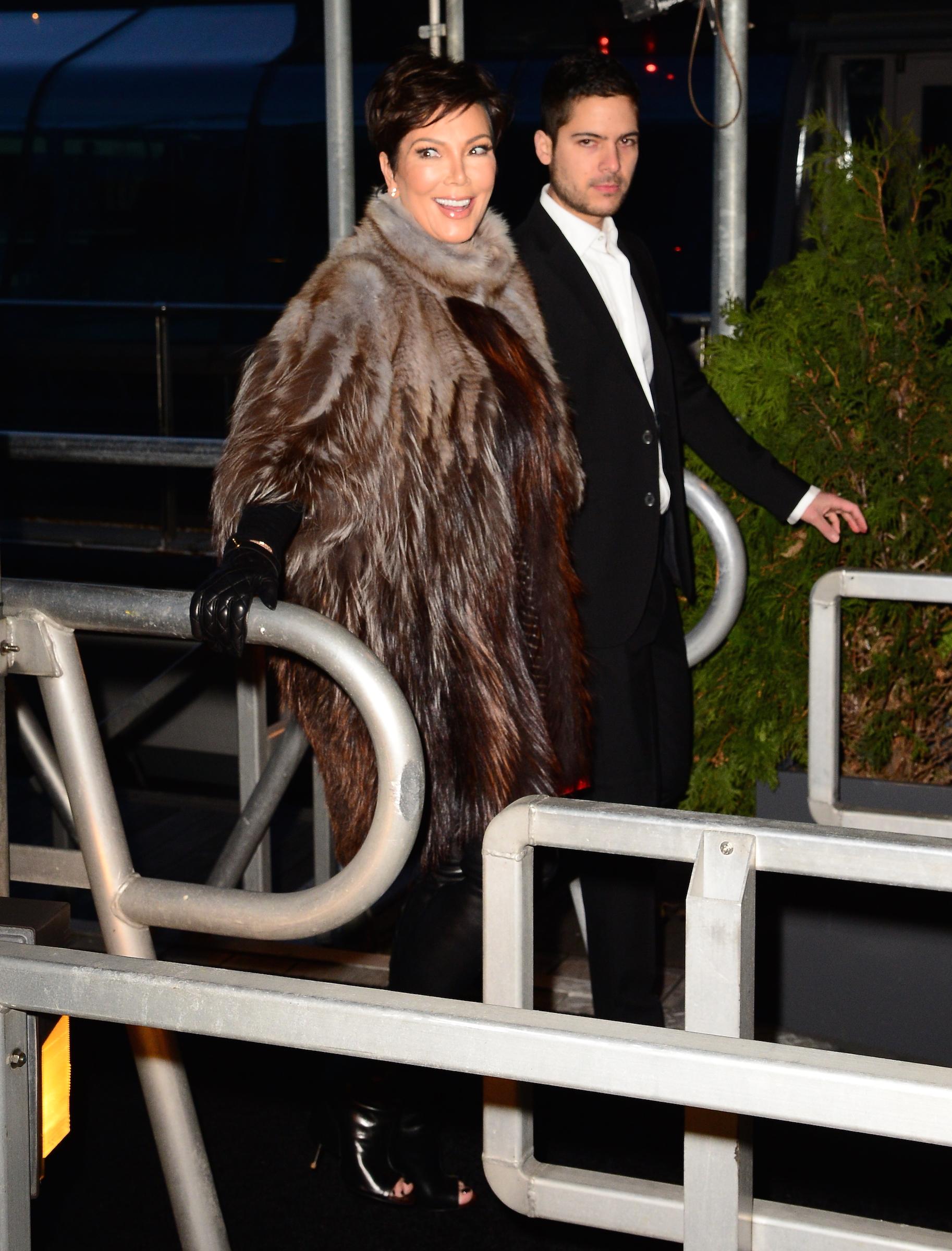 Kendall Jenner and Kris Jenner boarding a yacht at Chelsea Pier in NYC