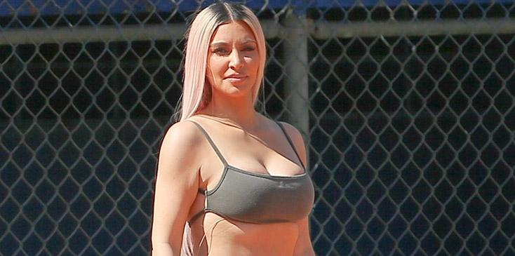 Kim kardashian plays softball in bra pics