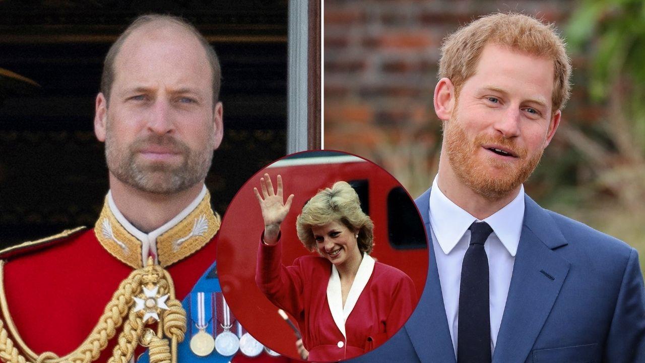 Split photo of Prince William, Princess Diana, and Prince Harry