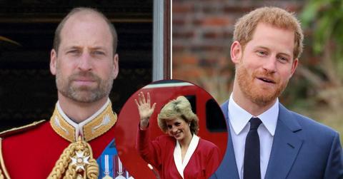 Split photo of Prince William, Princess Diana, and Prince Harry