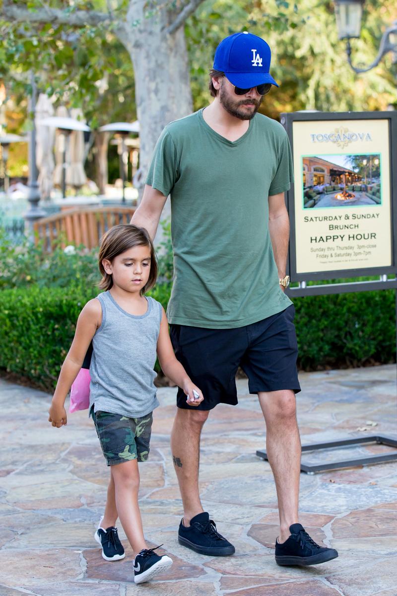 Scott Disick and son Mason seen leaving dinner at Toscanova in Calabasas, CA