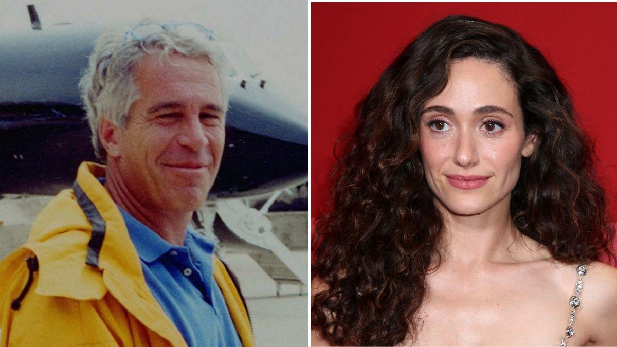 split image of Jeffrey Epstein and Emmy Rossum