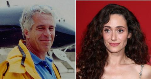 split image of Jeffrey Epstein and Emmy Rossum