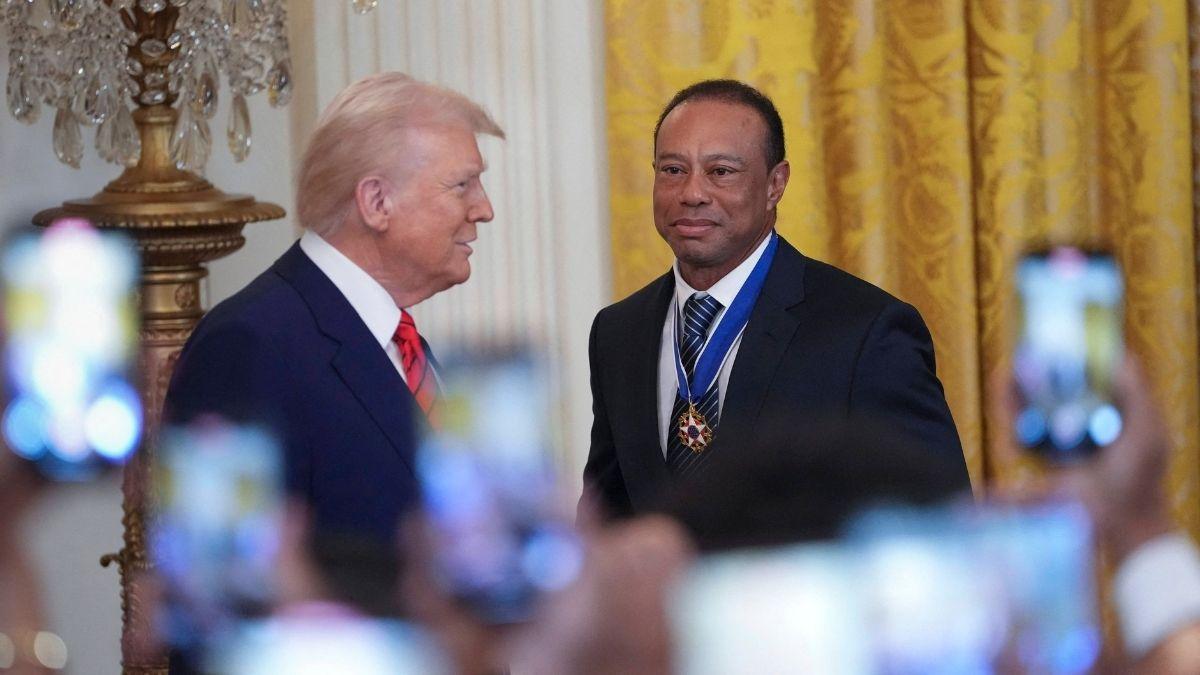 Image of Donald Trump publicly defended Tiger Woods after the crash.