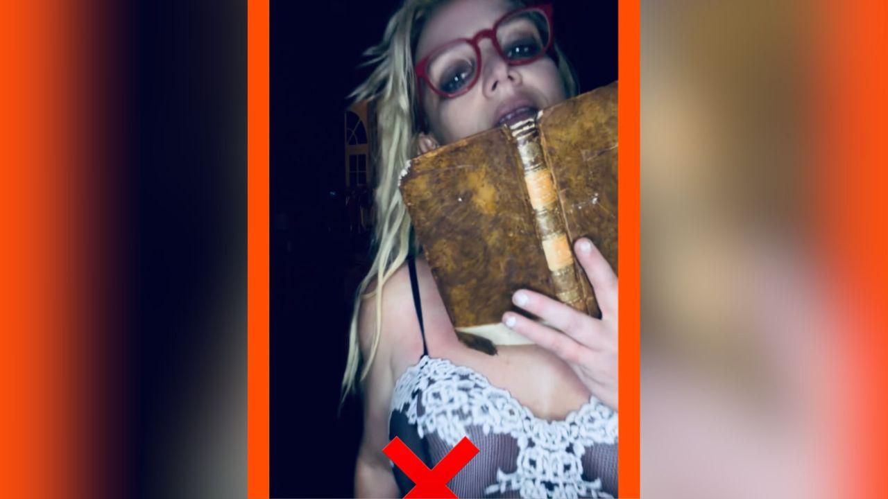 image of Britney Spears used red X emojis to cover her nipples in the photo.