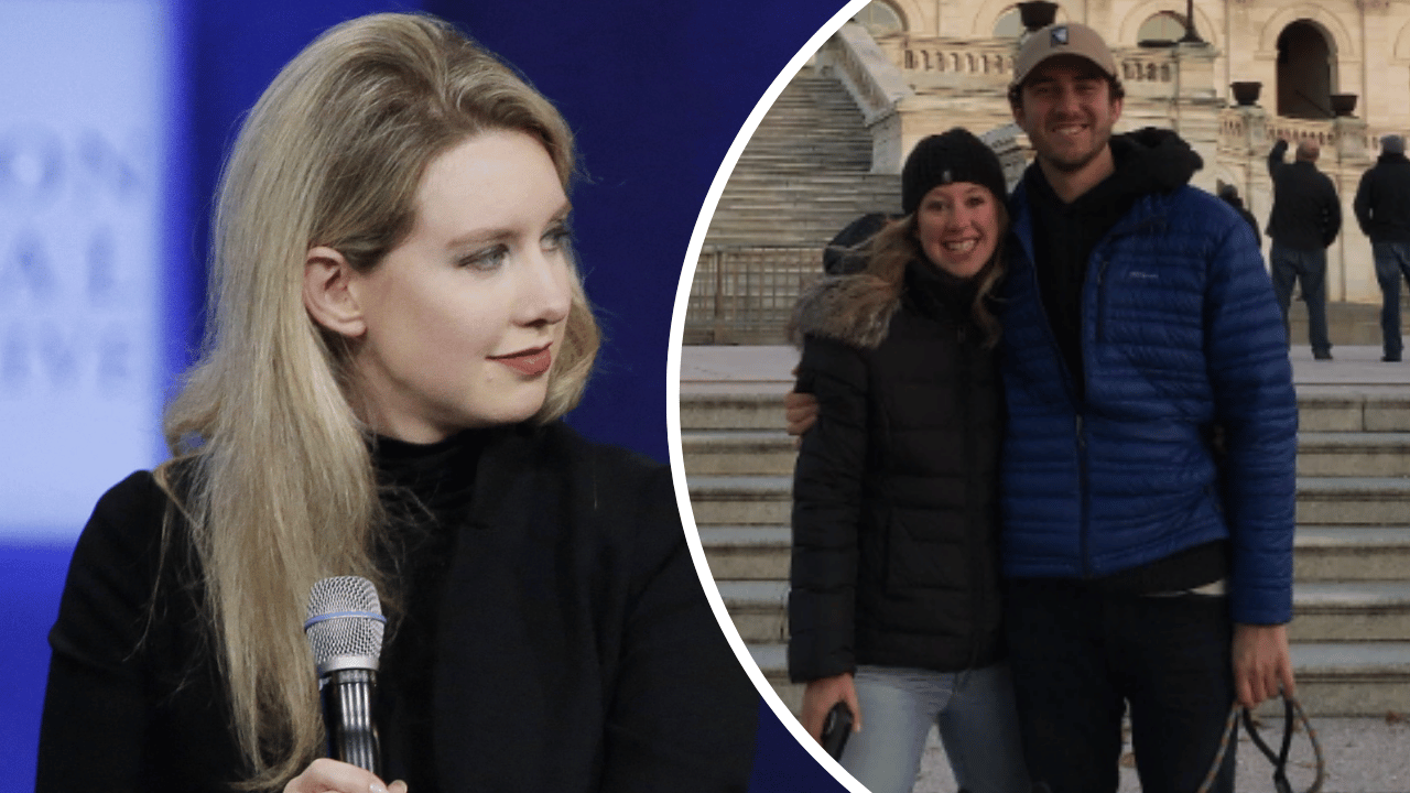 Composite photo of Elizabeth Holmes and her boyfriend.