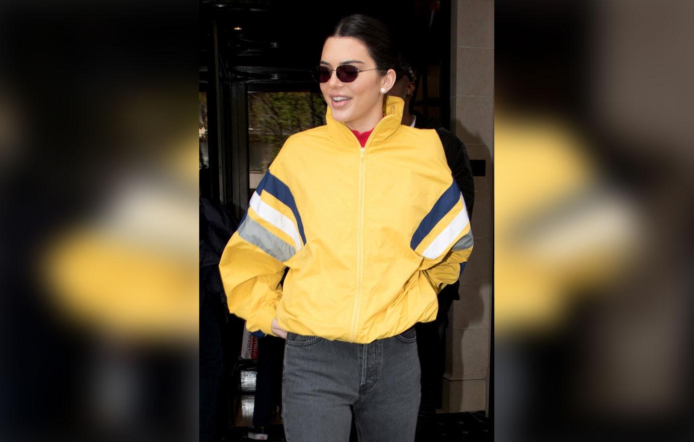 Kendall Jenner&#8217;s smile is as bright as her yellow jacket leaving her Paris hotel