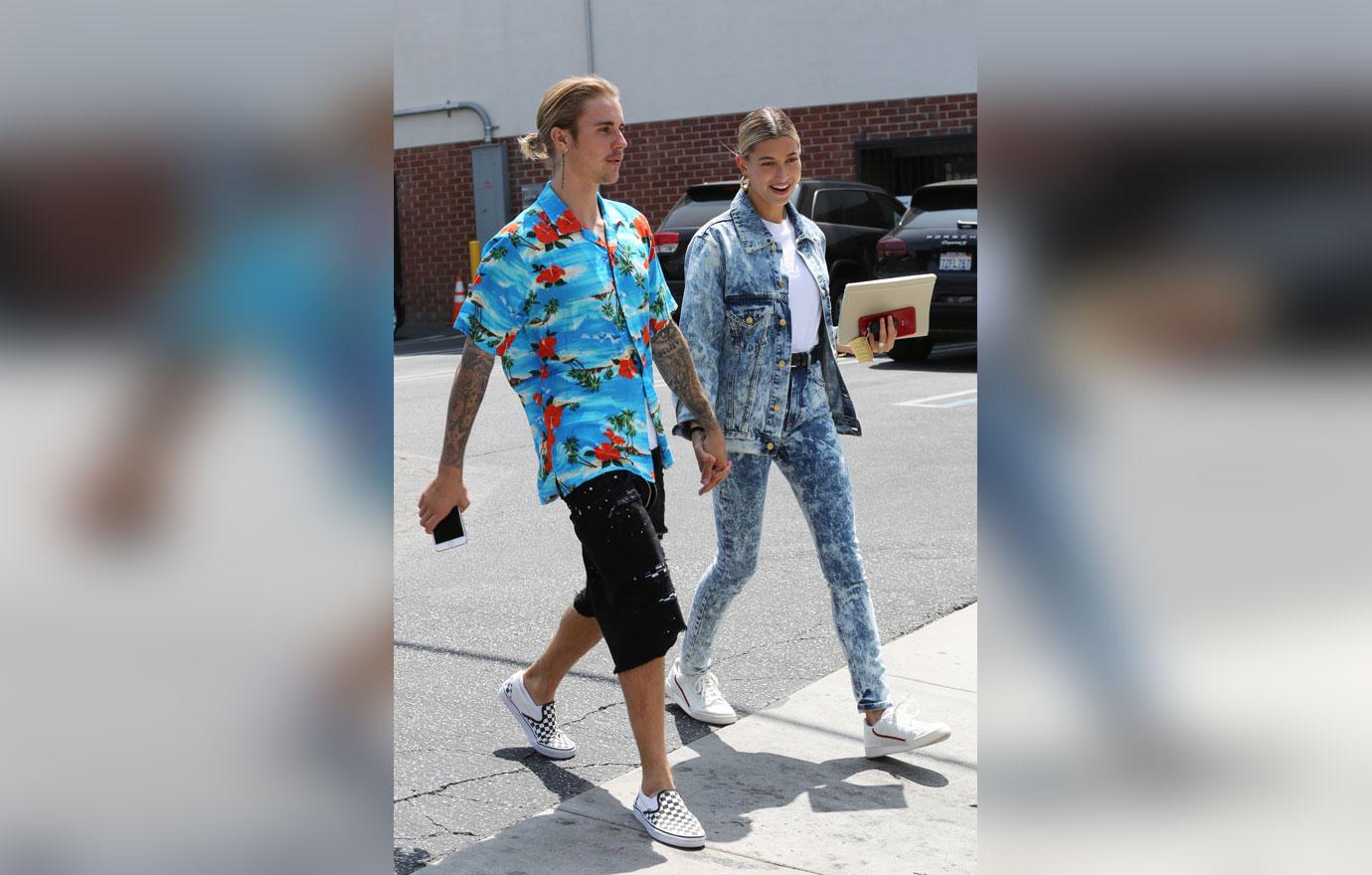 Justin and hailey walking to church