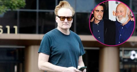 composite photo of conan o'brien and nick reiner with dad rob reiner