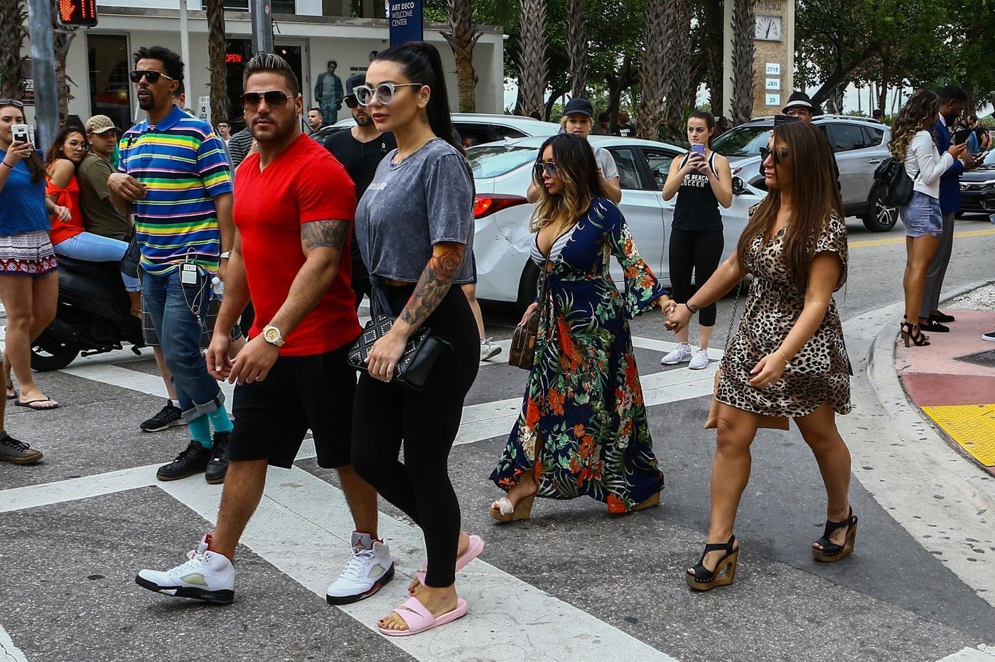 The cast of &#8220;Jersey Shore&#8221; film while out in Miami