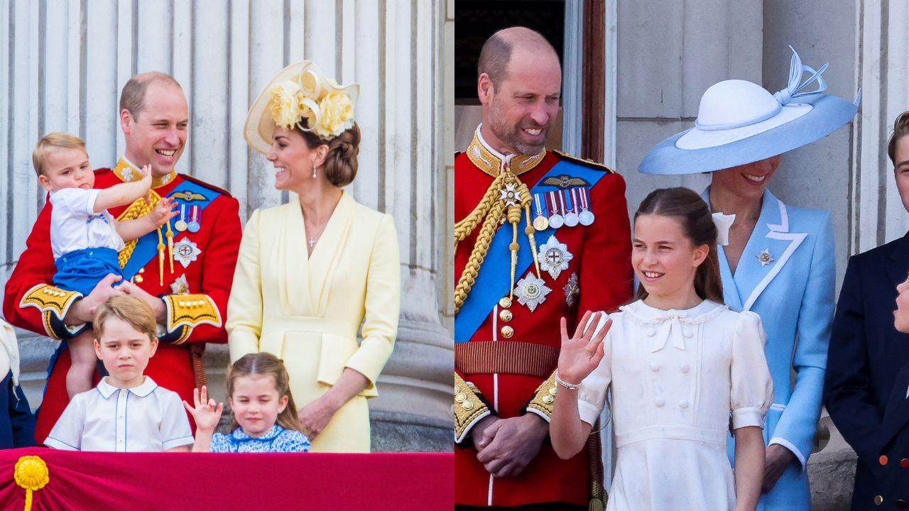 Split image of Princess Charlotte with her family.